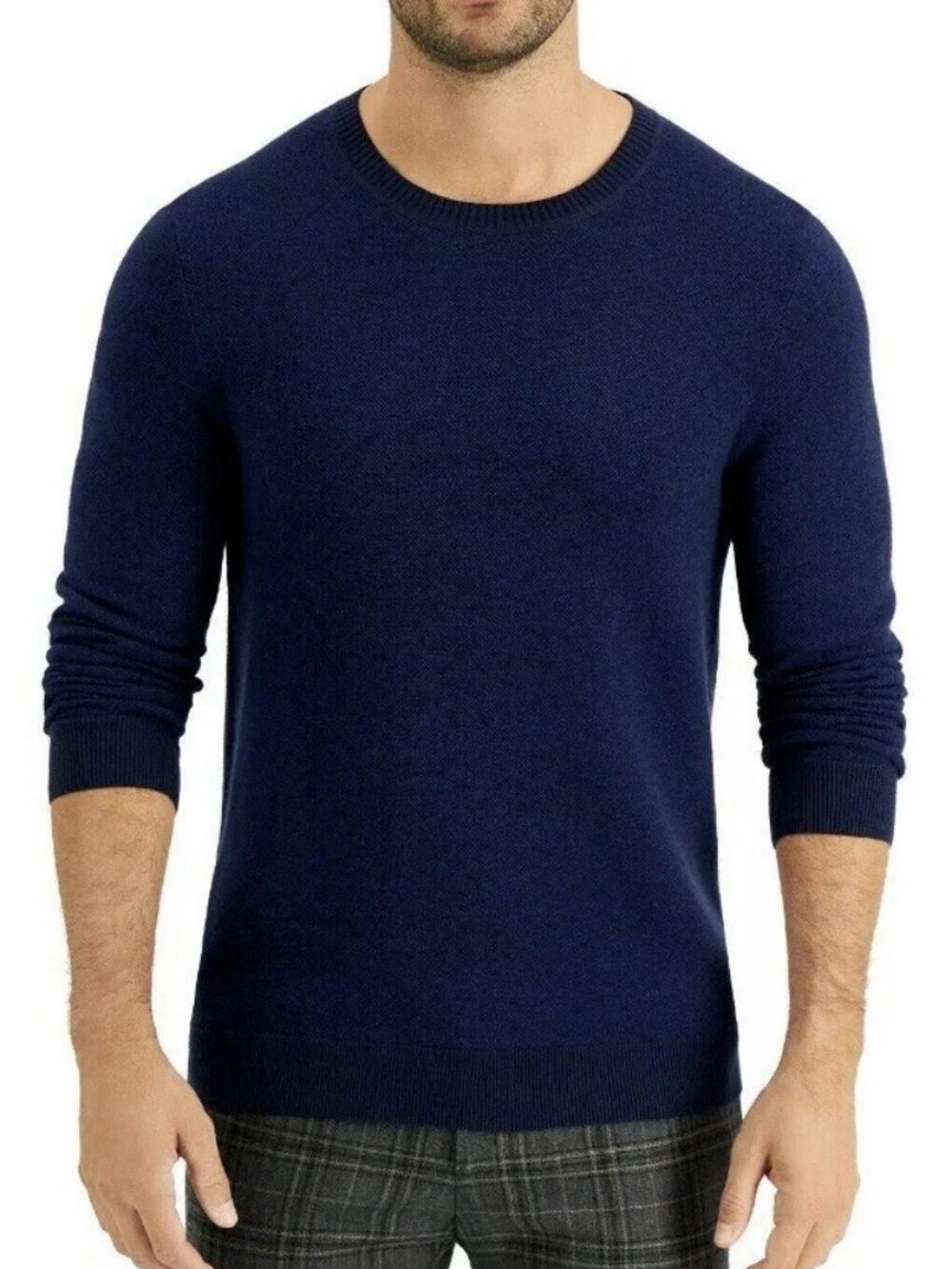 Tasso Elba Men's Cotton Blend Crewneck Pullover Sweater, Navy Blue Combo